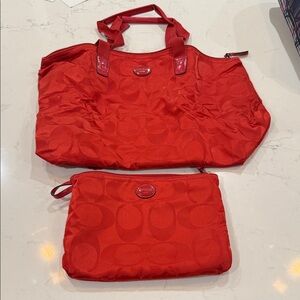 Coach Vibrant Red Tote and Pouch Set